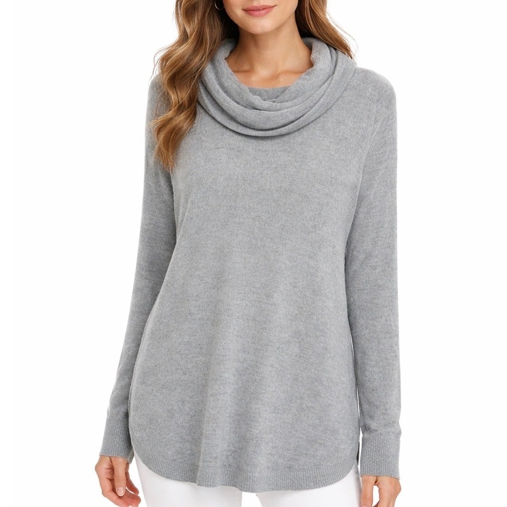 Barefoot Dreams CozyChic Ultra Lite Cowl Neck Pullover‎ Sweater Grey Size Medium